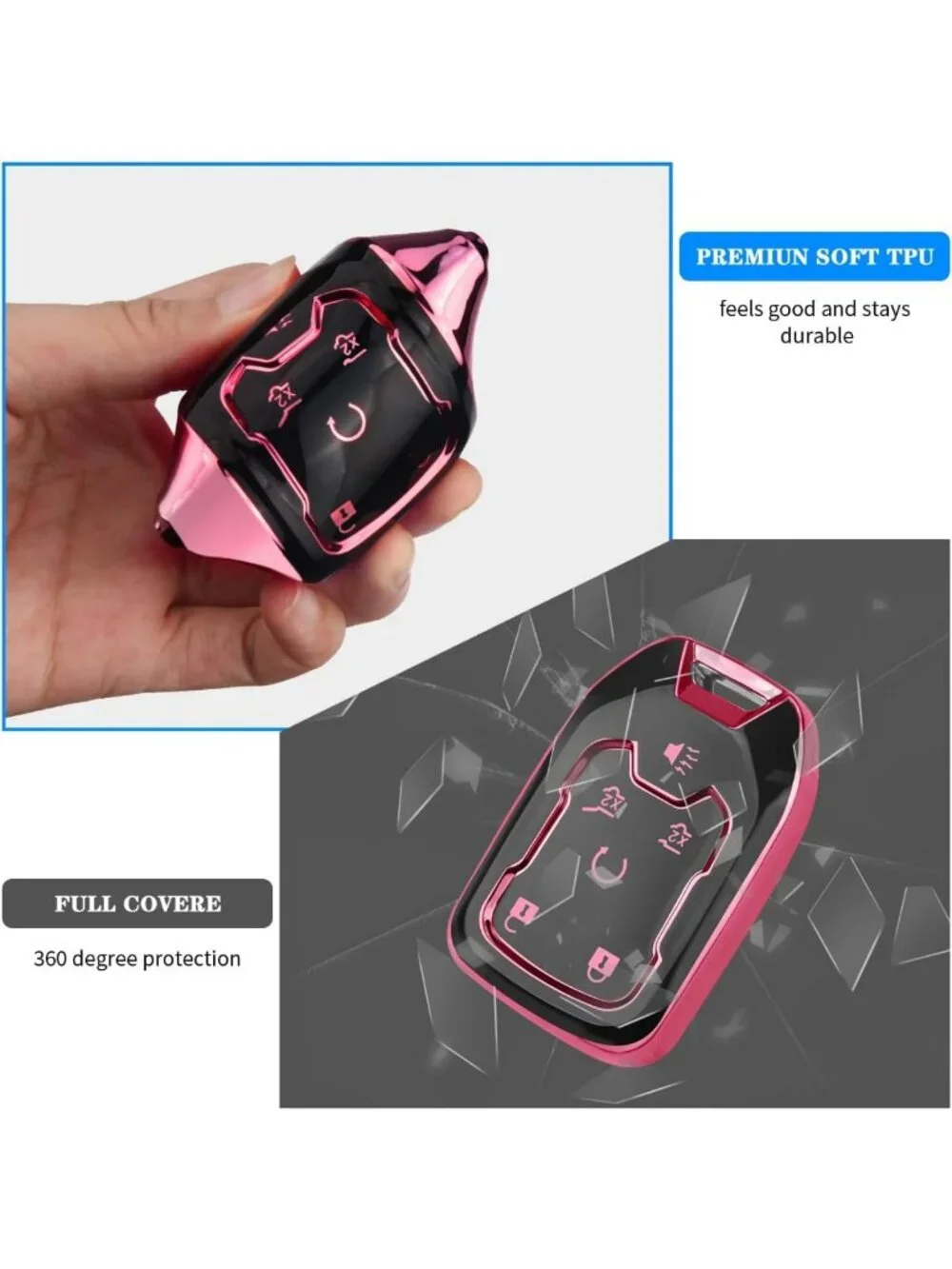 Stylish Pink 6-Button Key Fob Cover & Keychain for GMC Silverado, Tahoe, Sierra